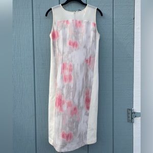 Tahari white shift dress with pink floral details